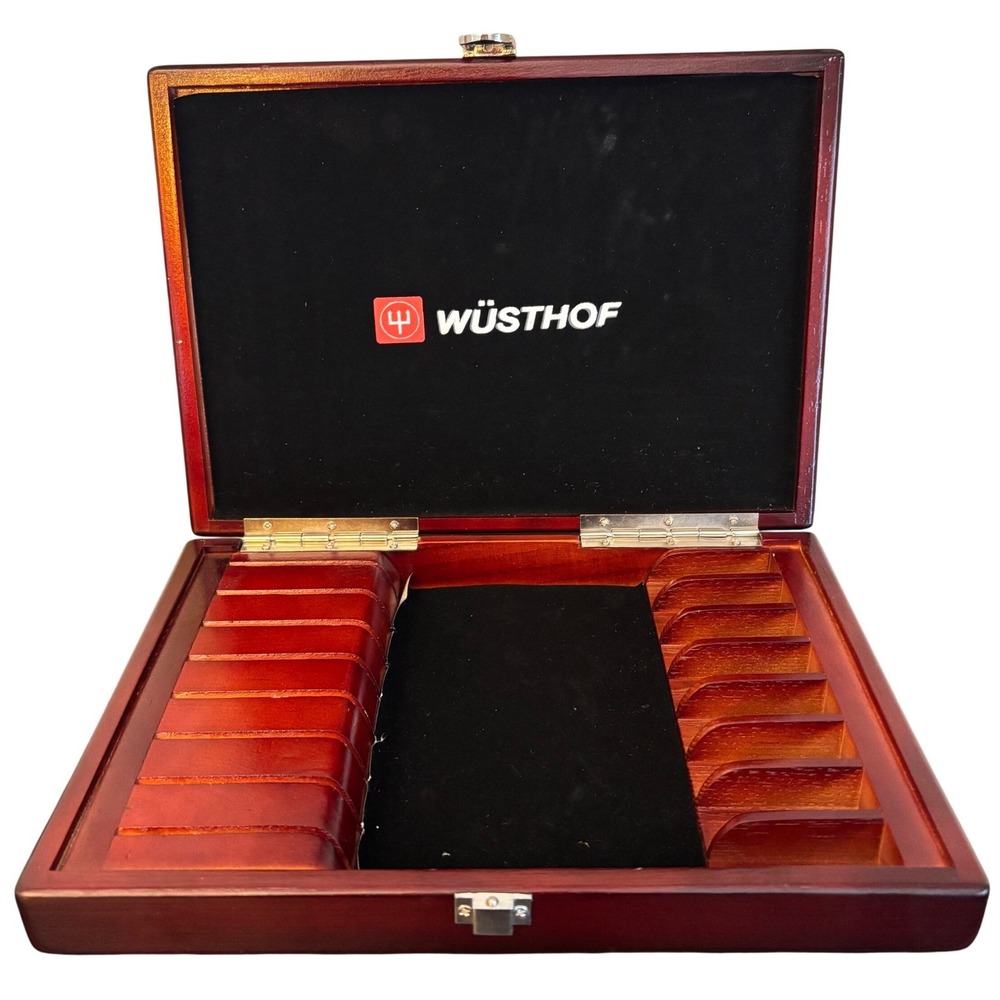 Wusthof | Wooden Knife Presentation Case Cherry Wood Velvet Lined Storage Chest